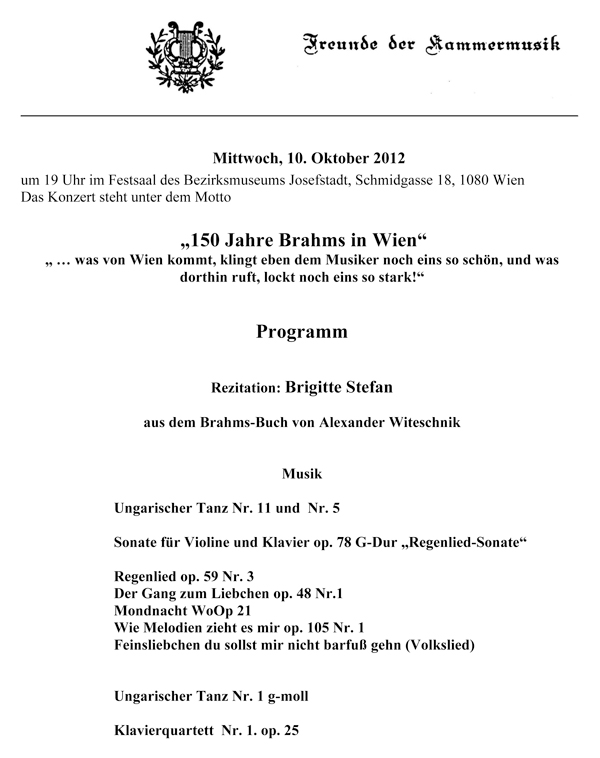 Plakat - 150 Jahre Brahms in Wien